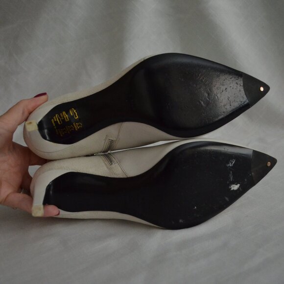 Sz 37.5 7 Rag & Bone Winter White Leather Suede 2.75" Heels Ankle Boots - Picture 7 of 7